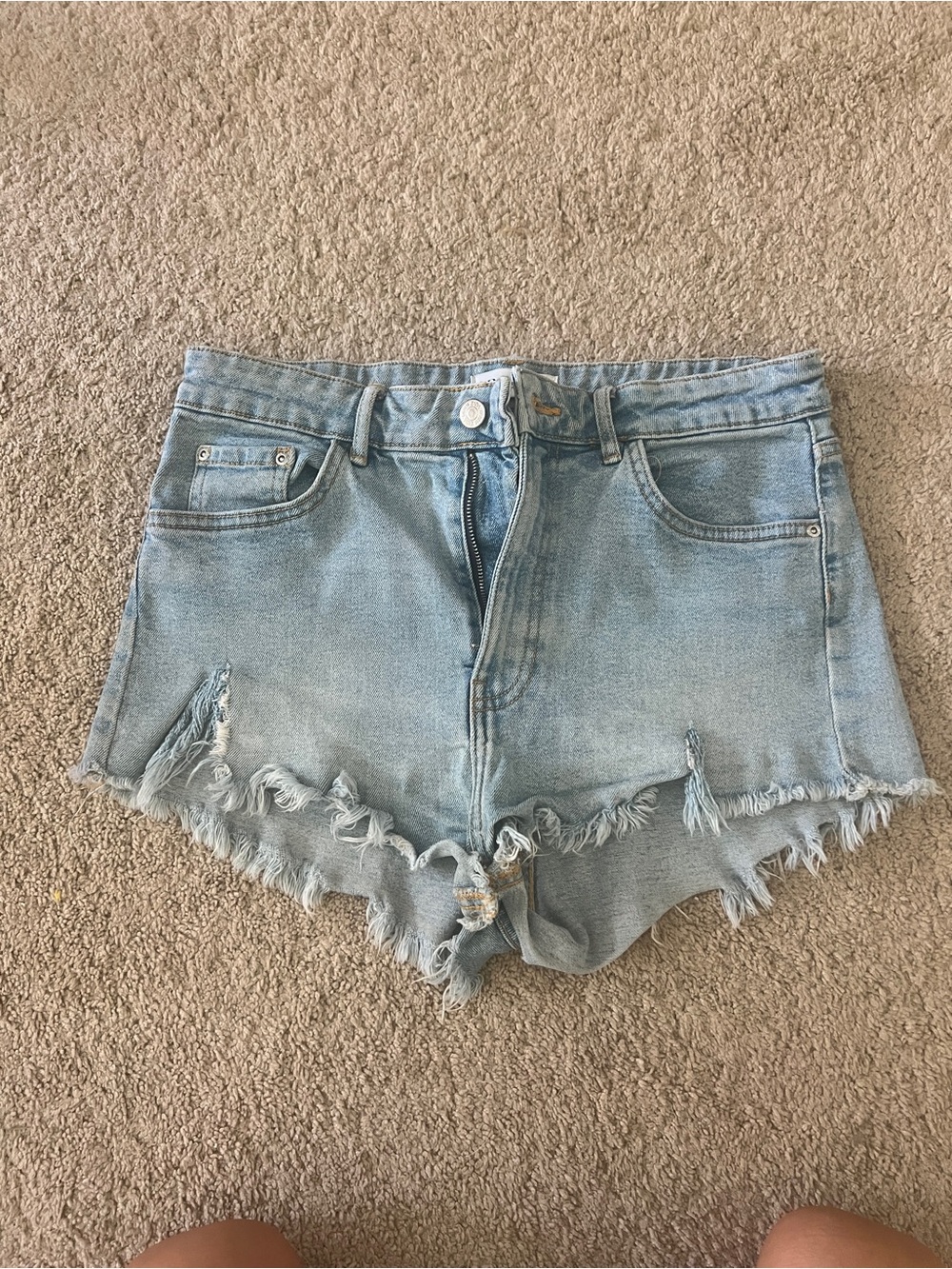 Zara Light Blue Frayed Hem Denim Shorts